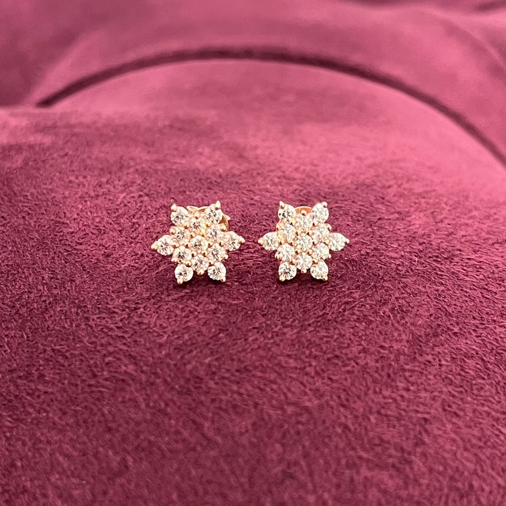 925 Sterling Silver Rose Tone Hexagram / Star Pave Cubic Zirconia Stud Earrings